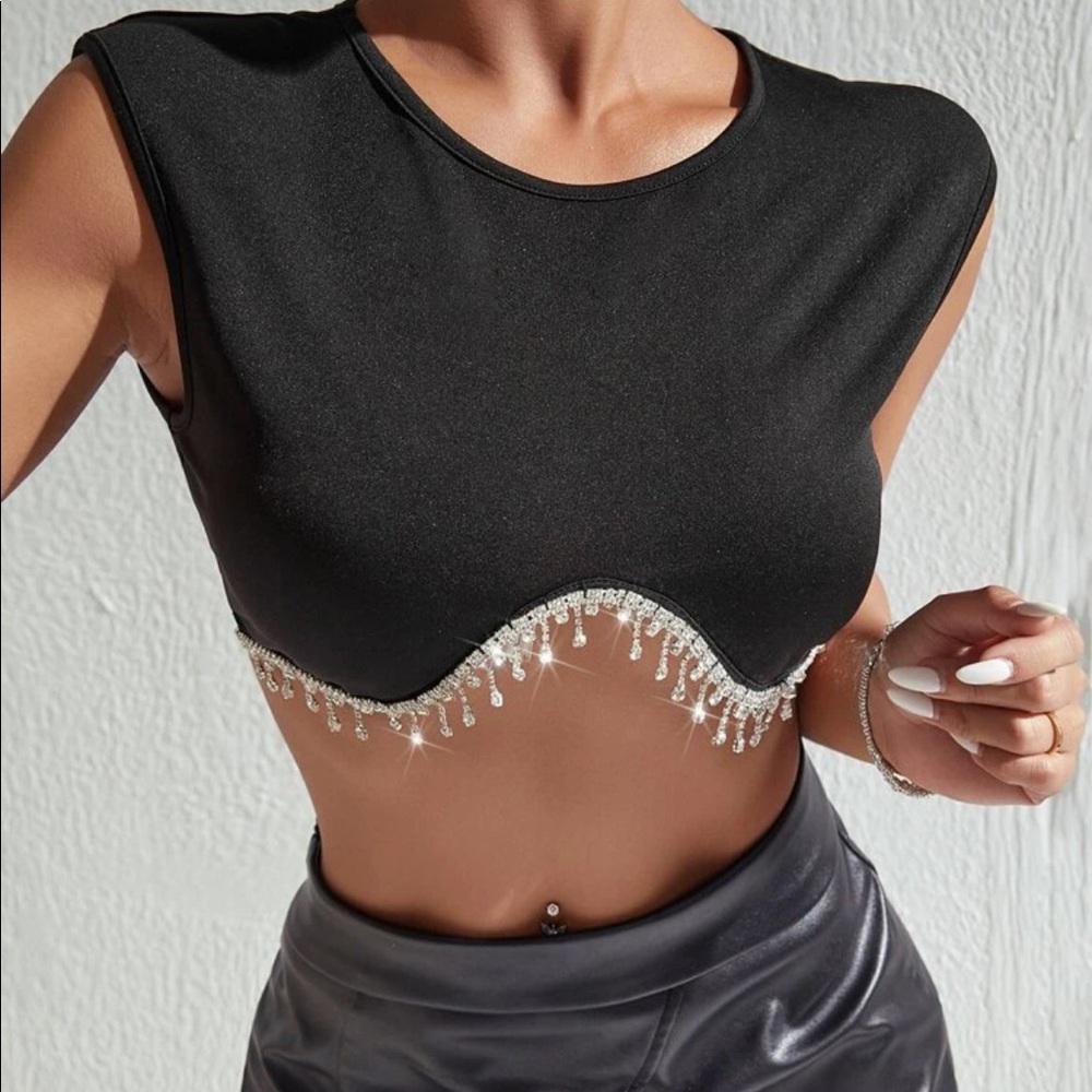 Shein rhinestone trim crop top